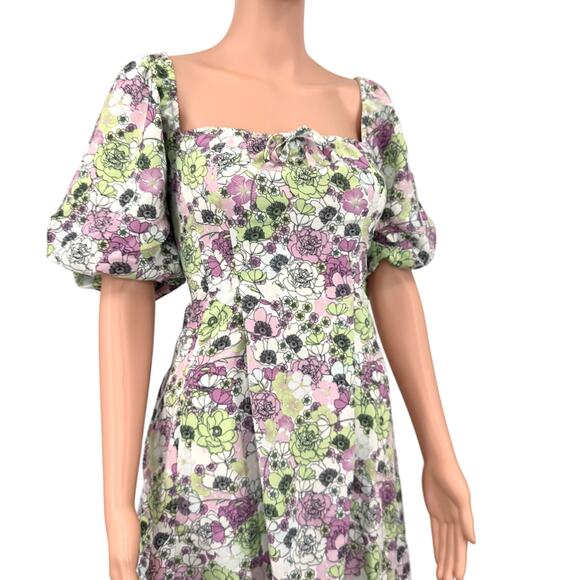 NWT BCBGeneration Floral Square Neck Puff Sleeve Dress 6 Wedding Guest - Picture 5 of 14